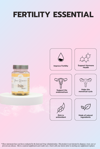 features of isis phase 1 supplement : imrpove fertility, support hormone health, support the endometrium, helps the menstrual cycle, rich in antioxidant, made of natural ingredients