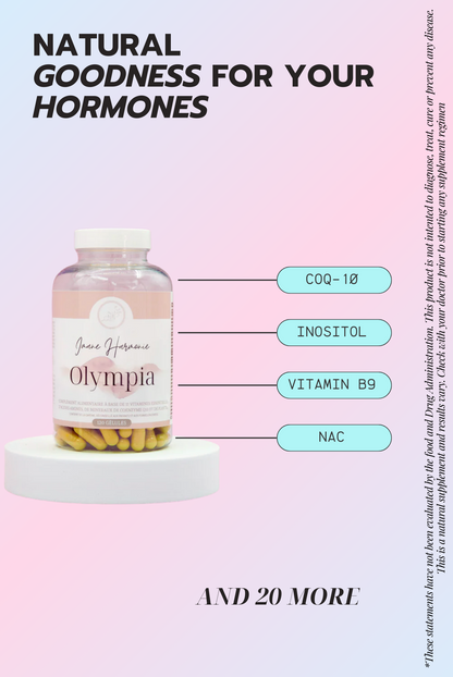 Primary supplements of Olympia : Coq10, inositol, vitamin B9, NAC